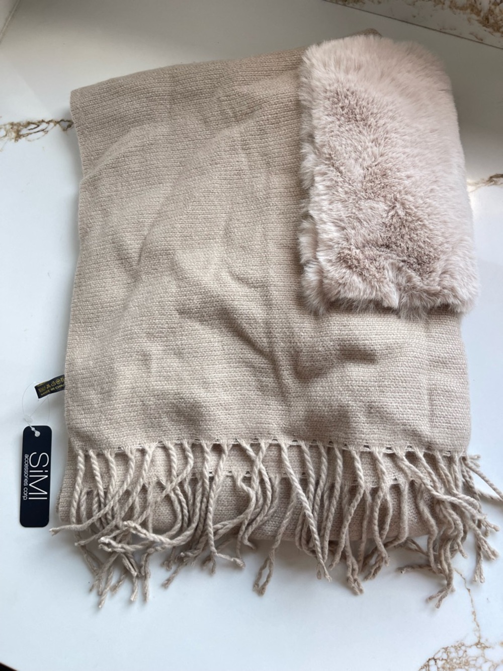 Simi faux fur trimmed cape shawl wrap